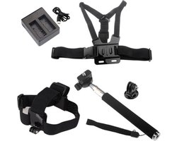 Accessoireset voor o.a. GoPro & EKEN - Borstband - Hoofdband - Selfie Stick - Oplader