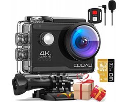 Action Cam 4K 30FPS 20MP WiFi actiecamera met 32GB SD-Kaart 170° groothoek EIS 40m onderwatercamera met 2x 1200mAh batterijen en accessoireset