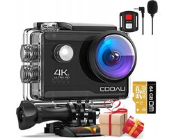 Action Cam 4K 30FPS 20MP WiFi actiecamera met 64GB SD-Kaart 170° groothoek EIS 40m onderwatercamera met 2x 1200mAh batterijen en accessoireset