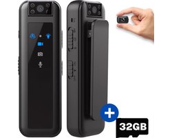 Bodycam - FullHD 1080P - Spy Cam - Spy Camera - Verborgen Camera - Incl. 32GB Micro SD-Kaart - Bewegingsdetectie - 180º Draaibare Lens - LED Display + Handleiding en USB stekker