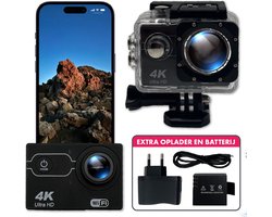 Capsy Action Camera 4K 20MP - Extra Batterij & Oplader - Vlog Camera - Actioncam - WiFi - Onderwater camera