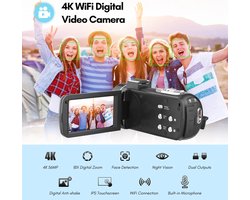 Digitale camera 4K - Vlog Camera - 2 in 1 Set Met Externe Microfoon - Inclusief 2 Batterijen En Afstandsbediening - Met Wifi Verbinding - 18 x Digitale Zoom - Night Vision - Beeldstabilisatie - Zwart