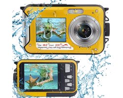 Digitale camera, waterdicht, Full HD, 2,7 K, 48 MP, waterdicht, voor snorkelen, onderwatercamera met dubbel scherm, zelfontspanner en 16-voudige digitale zoom