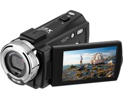 Handycam Camcorder - 12V Videocamera Full HD - CMOS Beeldsensor - Nachtzicht - 16x Digitale Zoom - Gezichtsfocus - Vlog camera - Zwart