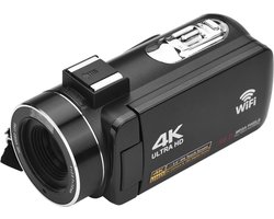 Handycam Camcorder 4k - 2 in 1 Set - Inclusief 2 Batterijen En Afstandsbediening - Met Wifi Verbinding - 18 x Digitale Zoom - Night Vision - Beeldstabilisatie - Zwart