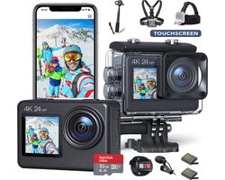 JC's - Vlog camera - Touchscreen - Inclusief 32GB SD kaart - Borstband - Selfie stick - Hoofdband - Afstandbediening - Externe microfoon - EIS Stabilisatie - Vlog camera voor beginners