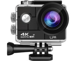 Lipa AT Q44CR 4K Ultra HD action camera IPS Wifi - Action cam - Onderwatercamera - Vlog camera - Wifi camera - Dashcam - Alternatief GoPro - Actie camera - 4K 60 FPS Met Remote - Sony IMX sensor - 24 MP - EIS stabilisatie - Met SD-kaart 16 GB