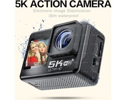 MiShar 5K Action Camera - 128GB - 30fps - 4k - 60/30fps - Wifi - Anti Shake Action Camera - Dual Screen - Groothoek - 40M Waterdicht - Sportcamera - Vergelijkbaar met GoPro HERO - Camera - Foto toestel - Helm Camera - Vakantie Camera