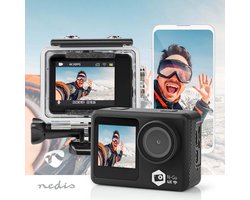 Nedis Action Cam - Dubbel scherm - 4K@30fps - 16 MPixel - Waterbestendig tot: 30.0 m - 90 min - Wi-Fi - App beschikbaar voor: Android / IOS - Mounts inbegrepen - Zwart