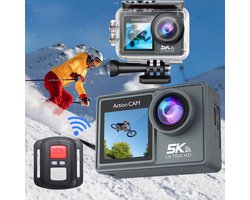 NovaWare 5K Action Camera - Dual Screen - Actie Camera - 5K resolutie - 4K 60 FPS - 24MP - WIFI - EIS - Sony IMX sensor - Sport - Waterdicht - 32gb Micro SD - Onderwatercamera - Alternatief GoPro