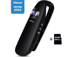 PiXXO® Bodycam - FullHD 1080P/30fps - Bewegingsdetectie - Continu (Loop) Opname - Oplaadbaar - Action Cam - Spy cam - NL-talige Handleiding - incl. 32GB SD-kaart en USB-Stekker - Vaderdag Cadeau!