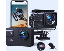 Sportcamera 4K - 60 Fps - 24 MP Met 170° Groothoek - Dubbele Microfoon & 40m Waterdicht – Inclusief 2 Batterijen En Diverse Accessoires