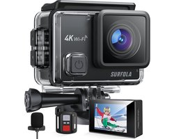 Surfola SF230 Actie Camera 4K WiFi - 40M Waterdichte Onderwatercamera Motorfiets Helm Camera Ondersteuning 128G TF Card voor Duiken Rijden Wandelen, Externe Microfoon, 2 * Batterijen en montage-accessoires