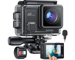 Surfola SF430PRO Actiecamera 4K - Motorfietshelm Onderwater WiFi Touch Screen Camera met 60FPS 20MP 8X Zoom Lens EIS stabilisatie - inclusief afstandsbediening, externe microfoon, 2 * batterijen en accessoires kit