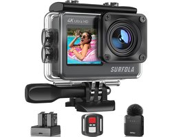 Surfola SF530Pro Action Cam -4K/30FPS 24MP Dual Screen Touchscreen EIS WiFi PC Camera - Onderwatercamera met afstandsbediening 2 batterijen en accessoireset