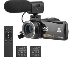 Vlog Camera - 4K Ultra HD - Camera - Videorecorder, Camrecorder, 2 in 1 Met Microfoon - Incl. 2 Batterijen - Afstand Bediening - WIFI verbinding - APP en Camera - 18x zoom met Night Vision