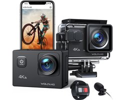 WOLFANG GA100 Action Camera - 4K 20MP - Waterdicht 40M - EIS - WiFi - Externe Microfoon - Afstandsbediening - Accessoire Kit