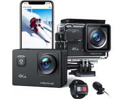 WOLFANG GA100 Action Camera met 32GB microSD - 4K 20MP - Waterdicht 40M - EIS - WiFi - Externe Microfoon - Afstandsbediening - Accessoire Kit