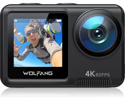 WOLFANG GA420 Action Camera 4K - 60FPS 24MP met Touchscreen WiFi Onderwatercamera -10M Kale Waterdichte/40M Waterdichte Helmfietscamera met EIS - Afstandsbediening - 2x1350mAh Batterijen