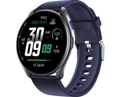 Teymour Activity Tracker GTR1 – Stappenteller Horloge- Fitness Tracker- Hartslagmeter- Sporthorloge – Smartwatch voor Dames en Heren – Bloeddrukmeter – Rond – Blauw