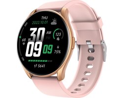 Teymour Activity Tracker GTR1 – Stappenteller Horloge- Fitness Tracker- Hartslagmeter- Sporthorloge – Smartwatch voor Dames en Heren – Bloeddrukmeter – Rond – Roze