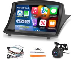 2 GB + 64 GB Android Autoradio voor Ford Fiesta 2009-2017 - Draadloze Apple CarPlay en Android Auto, HiFi-audio, GPS-navigatie, Wifi, 9-inch touchscreen + AHD-achteruitrijcamera en microfoon