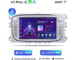 Android autoradio voor Ford Focus / S-Max/ Mondeo/ Galaxy / C-Max/ Kuga met 7 inch scherm / zilver, grijs