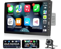 Autoradio 1 DIN 9 Inch Scherm - Compatibel met Apple Carplay en Android Auto - Bluetooth Handsfree - FM Radio - SWC Spiegellink - USB + Achteruitrijcamera Carplay scherm