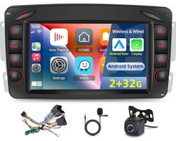 Autoradio voor Mercedes Benz A/G/C/CLK/SLK klasse Viano Vito Vaneo W209 W203 W170 - 2G+32G Android Touchscreen Stereo, Apple Carplay/Android Auto/Hi-Fi + AHD achteruitrijcamera