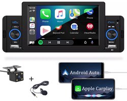 Boscer® 1Din Autoradio | 5' HD Touchscreen | Apple Carplay & Android Auto | Bluetooth, USB & MP5 | Achteruitrijcamera & Externe Microfoon