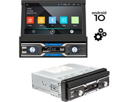 Boscer® 1Din Autoradio - Android 10 - Navigatiesysteem - 7' HD Gemotoriseerd klapscherm - USB, Aux, Bluetooth, WIFI - Achteruitrijcamera