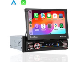 Boscer® 1Din Autoradio - Android 13 - Apple Carplay & Android Auto (Draadloos) - 2+64GB - 7 Inch IPS HD Gemotoriseerd klapscherm - Navigatiesysteem - Bluetooth, Aux, USB, MP5 - GPS - WIFI - Achteruitrijcamera & Microfoon