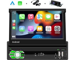 Boscer® 1Din Autoradio - Android 13 - Apple Carplay & Android Auto (Draadloos) - 7 Inch Handmatig klapscherm - Navigatiesysteem - Bluetooth - GPS - WIFI - Achteruitrijcamera & Microfoon