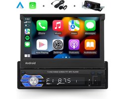 Boscer® 1Din Autoradio - Android 13 - Apple Carplay & Android Auto (Draadloos) - 7 Inch HD Gemotoriseerd klapscherm - Navigatiesysteem - Bluetooth - GPS - WIFI - Achteruitrijcamera & Microfoon