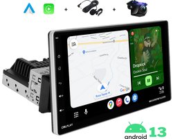 Boscer® 1Din Autoradio - Android 13 - Apple Carplay & Android Auto (Draadloos) - 9 Inch HD Verstelbaar Touchscreen - 2+64GB - Navigatiesysteem - Bluetooth - USB - GPS - WIFI - HD Achteruitrijcamera & Microfoon