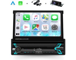 Boscer® 1Din Autoradio - Apple Carplay & Android Auto (Draadloos) - 7" HD Handmatig Klapscherm - USB, Aux, Bluetooth - MP5 - Achteruitrijcamera & Microfoon