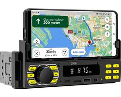 Boscer® 1Din Autoradio met Ingebouwde Telefoonhouder - Bluetooth - USB, SD, AUX & USB-C - Handsfree - Afstandsbediening - Enkel DIN Auto Radio - Ingebouwde Microfoon