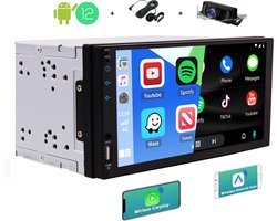 Boscer® 2Din Autoradio Universeel - Apple Carplay & Android Auto (Draadloos) - Android 12 - Navigatiesysteem - 7" HD touchscreen - Bluetooth, WiFi, Aux, USB - Achteruitrijcamera & Externe Microfoon