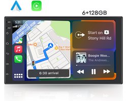 Boscer® Autoradio 2Din Universeel - Android 13 - Apple Carplay & Android Auto (Draadloos) - 8-Core 6+128GB - 7 Inch HD Touchscreen - GPS Navigatiesysteem - Achteruitrijcamera & Microfoon