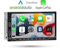 Boscer® Autoradio 2Din Universeel - Apple Carplay & Android Auto (Draadloos) - 7 Inch HD Touchscreen - USB - Bluetooth - Externe Microfoon & Achteruitrijcamera