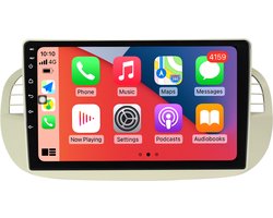 Boscer® Autoradio Geschikt voor Fiat 500 2007-2015 - Android 11 - Apple Carplay & Android Auto (Draadloos) - 9'' Navigatiesysteem - Wit/Beige - Achteruitrijcamera