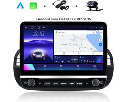 Boscer® Autoradio - Geschikt voor Fiat 500 2007-2015 - Android 12 - Apple Carplay & Android Auto (Draadloos) - 9 Inch HD Navigatiesysteem - Zwart - Achteruitrijcamera & Microfoon