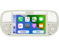 Boscer® Autoradio - Geschikt voor Fiat 500 2007-2015 - Apple Carplay & Android Auto - Android 11 - 7 Inch HD Navigatiesysteem - Wit/Beige - Achteruitrijcamera & Microfoon