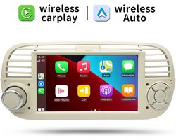 geschikt voor Fiat 500 Beige (wit) 2008 - 2014 | Carplay & Android auto | Autoradio met Navigatie | android radio scherm | 2008 2009 2010 2011 2012 2013 2014