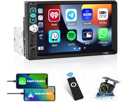 Hikity - 1 DIN CarPlay Autoradio - 7 inch Touchscreen - Bluetooth & Achteruitrijcamera