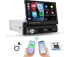 Hikity 1 Din Radio met 7" Touchscreen - Wireless Apple CarPlay & Android Auto - Bluetooth & Achteruitrijcamera