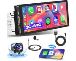 Hikity - Android 1 DIN Autoradio met 6,9 Inch Scherm - Draadloze CarPlay & Android Auto