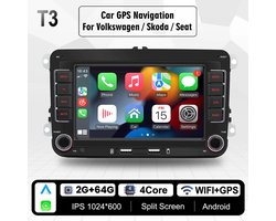 Instinct® 2DIN Android Autoradio – Voor VW Golf, Polo, Passat, Skoda, Jetta, Met CarPlay, WiFi en GPS Navigatie - 64g - +camera