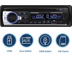 PROKING Autoradio - FM Radio - Bluetooth radio - Met Dubbele USB-poort - Voor alle Auto’s - Inclusief AUX - Handsfree bellen - Inclusief montageframe