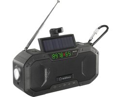 Renkforce RF-CR-300 Outdoorradio VHF (FM), Middengolf Noodradio, Bluetooth, SD Oplaadbaar, Zonnepaneel, Handslinger, Za